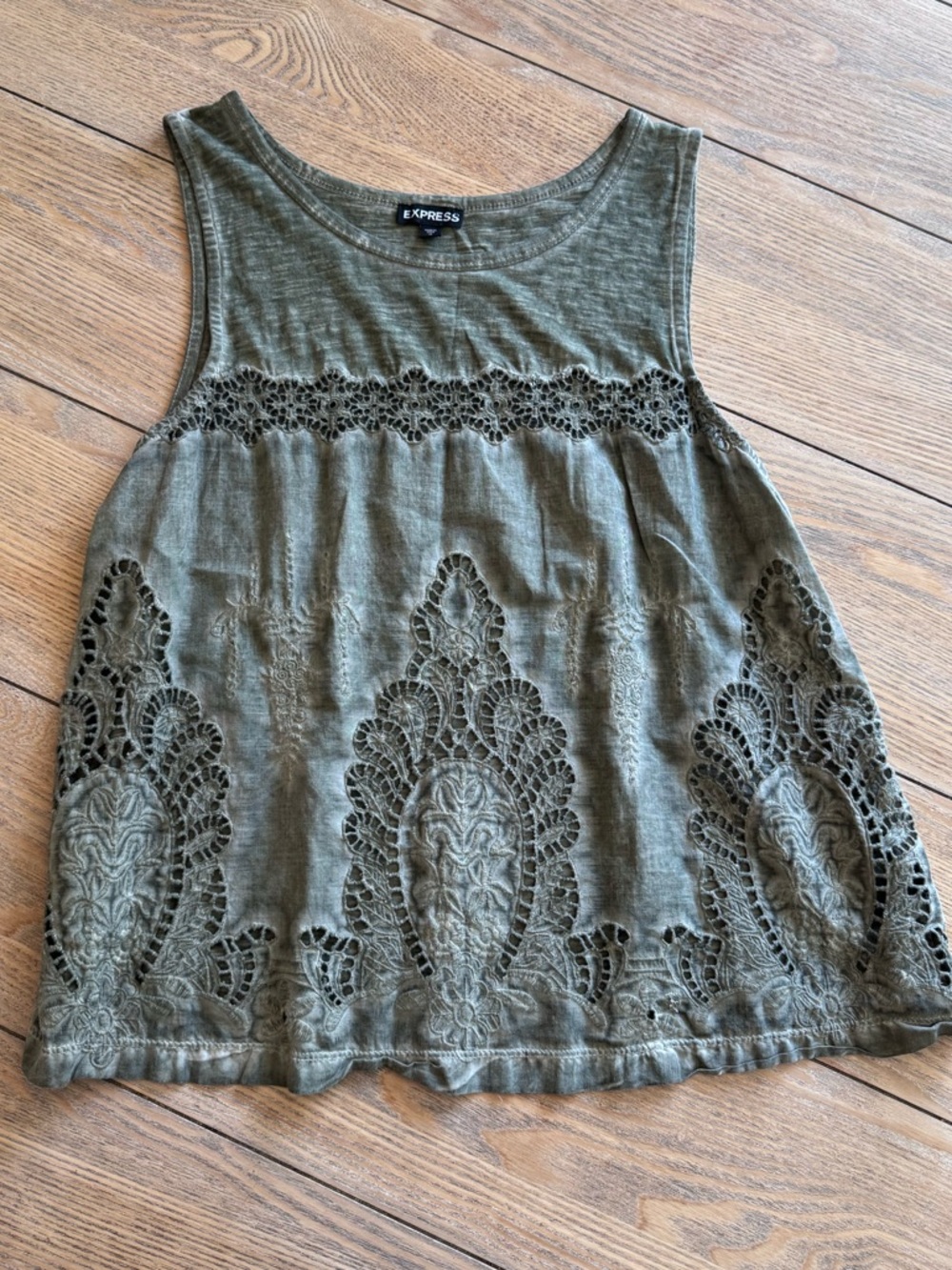Express Olive Green Crochet-Trim Tank Top